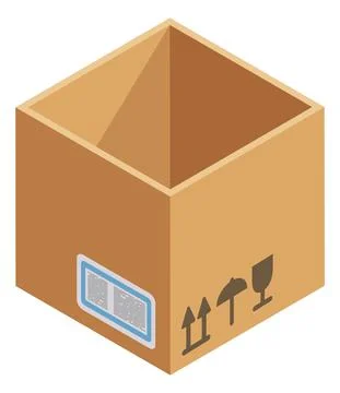 Cardboard box icon. Empty isometric paper cube 库存插图