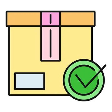 Cardboard box icon showing checkmark Stock Illustration
