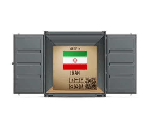 Cardboard box Iran in cargo container Stock Illustration