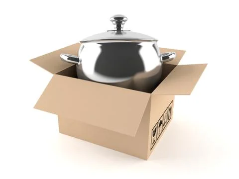 Cardboard box with kitchen pot Illustration