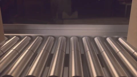 Cardboard Box Made In India Moving On Industrial Conveyor Stock Footage 336814278