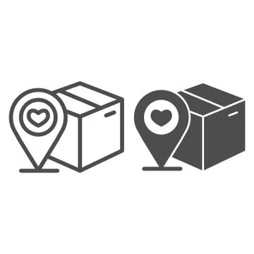 Cardboard box with map pin line and solid icon, delivery and parcel tracking イラスト素材