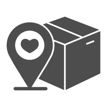 Cardboard box with map pin solid icon, delivery and parcel tracking symbol 스톡 일러스트