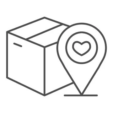 Cardboard box with map pin thin line icon, delivery and parcel tracking symbol Stock Illustration