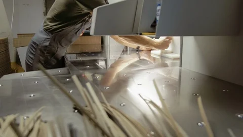 Cardboard box - material. Closeup image of pleat cardboard row at factory Stock Footage 110798479