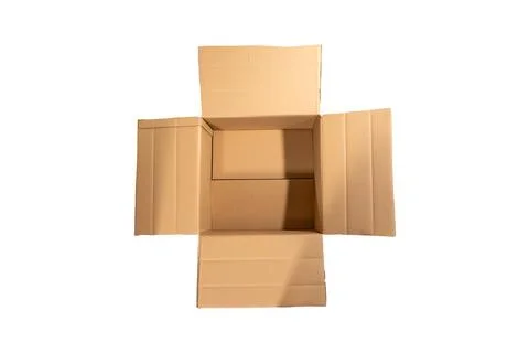A cardboard box is open and empty Stock Photos