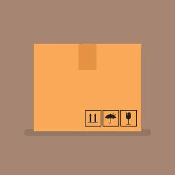 Cardboard box with packaging symbols Stock Illustration