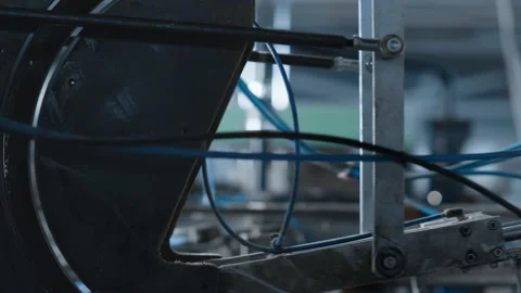 Cardboard box packing machine producing in warehouse tech factory close up Stock Footage 169866884