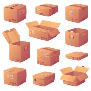 Cardboard Box as Paper Packaging Container Vector Set Stock Illustration