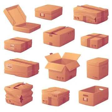 Cardboard Box as Paper Packaging Container Vector Set Stock Illustration