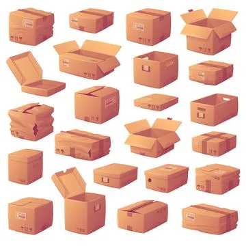 Cardboard Box as Paper Packaging Container Vector Set Stock Illustration