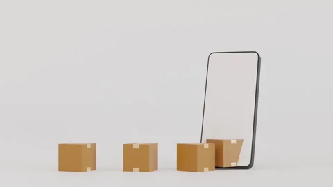 Cardboard box parcel transporting from mobile phone screen Stock Footage 247429413