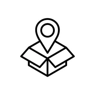 Cardboard box pointer location delivery icon thick line Illustrazione stock