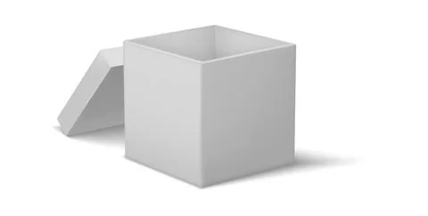 Cardboard box. Realistic empty square container with lid. 3D open packaging for Stock Illustration
