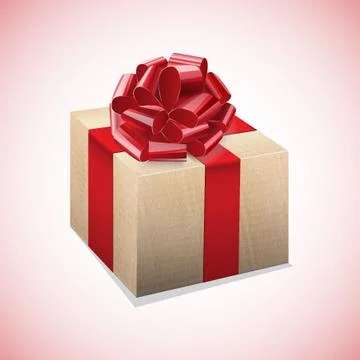 Cardboard box with a red bow Stock Illustration