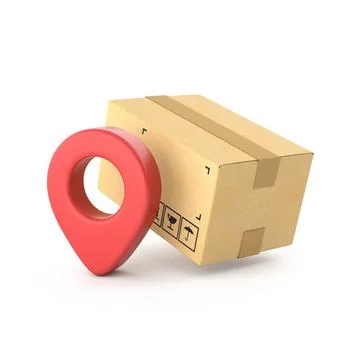 Cardboard box with red map pointer 3D Cardboard box with red map pointer 3... Stock Photos