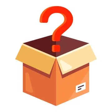 Cardboard box with a red question mark. unpack an unknown parcel Stock Illustration