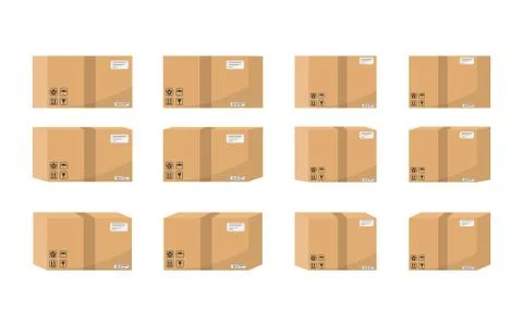 Cardboard box set isolated on white background. Vector illustration. Stock Illustration