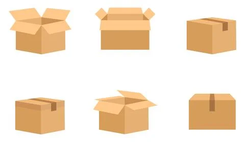 Cardboard box, set of white packaging boxes. Vector, cartoon illustration. 库存插图