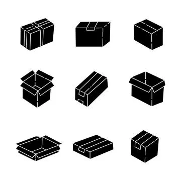 Cardboard box solid icon collection. glyph hand drawn style. isolated illus.. イラスト素材