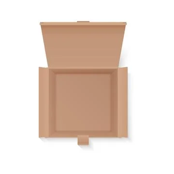 Cardboard box of square shape with open lid, empty parcel package inside 스톡 일러스트