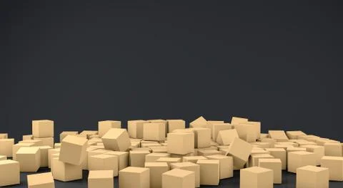 Cardboard box stacking on dark room background Stock Illustration