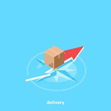 Cardboard box stands on a compass, isometric image Stock Illustration