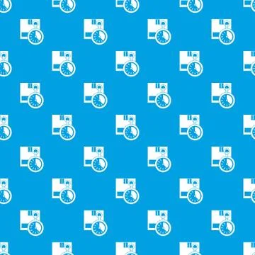 Cardboard box with stopwatch pattern seamless blue Stock Illustration