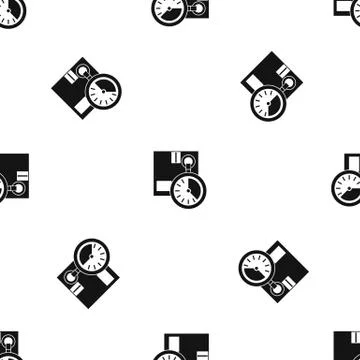 Cardboard box with stopwatch pattern seamless black Stock Illustration