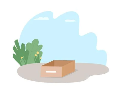 Cardboard box on street 2D vector web banner, poster Illustrazione stock