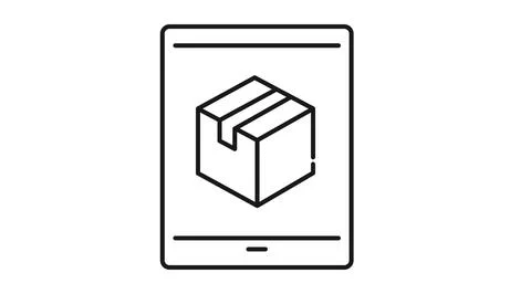 Cardboard box on tablet screen vector icon. Stock Illustration
