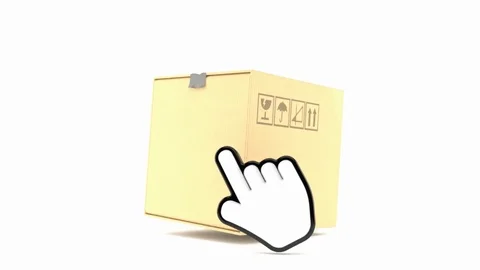 Cardboard box with web cursor isolated on white background Vídeos de archivo 73622970