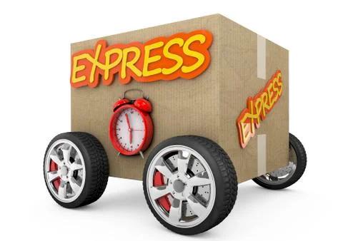Cardboard box with wheels - express concept Stock Illustration