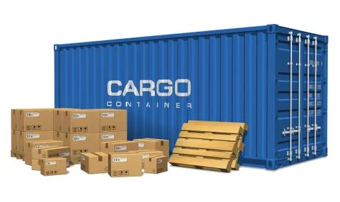 Cardboard boxes and cargo container Stock Illustration