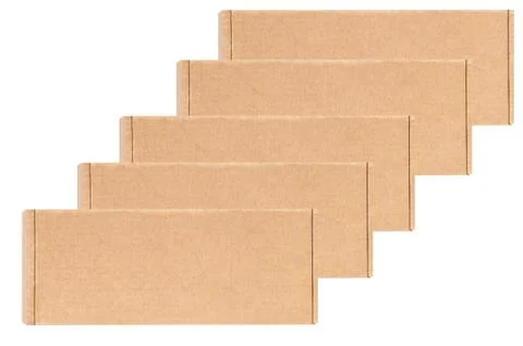 Cardboard boxes are the same located in a row diagonally. Isolated on a white Stock Photos