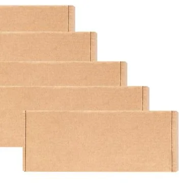 Cardboard boxes are the same located in a row diagonally. Isolated on a white Stock Photos