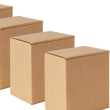 Cardboard boxes are the same located in a row diagonally. Isolated on a white Stock Photos