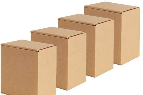 Cardboard boxes are the same located in a row diagonally. Isolated on a white 写真素材
