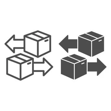 Cardboard boxes with arrows line and solid icon, delivery and logistics symbol Stock Illustration