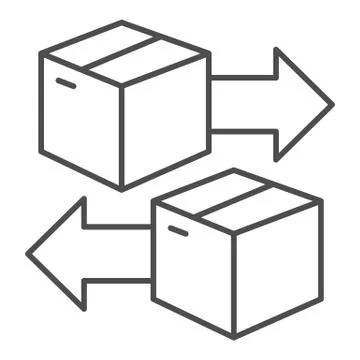 Cardboard boxes with arrows thin line icon, delivery and logistics symbol, Cargo Stock Illustration