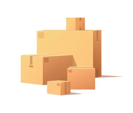 Cardboard Boxes Big and Small Size Isolated Vector Stock Illustration