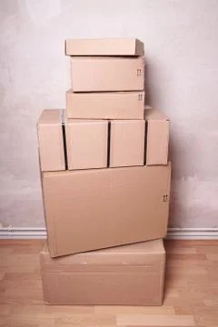 Cardboard boxes of different sizes Stock Photos