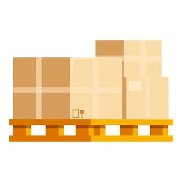 Cardboard boxes of different sizes stacked and ready for shipping on wooden Stock Illustration