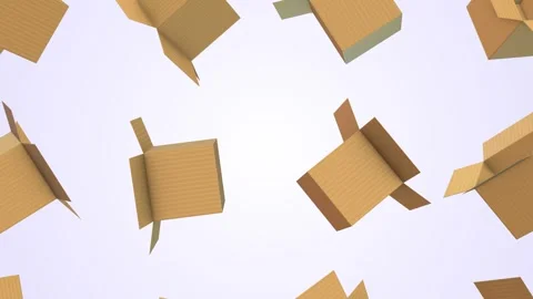 Cardboard Boxes Falling on a Light Background. Cartons Falling 3D Animation. 4K Stock Footage 295428158