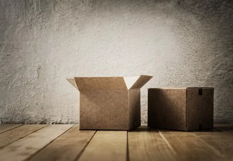 Cardboard boxes on the floor Stock Photos