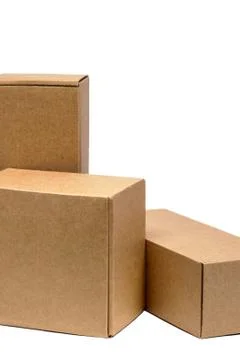 Cardboard boxes for goods on a white background. Different size. Isolated on Foto stock