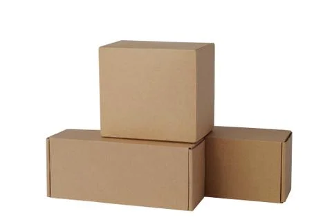 Cardboard boxes for goods on a white background. Different size. Isolated on  Stock Photos