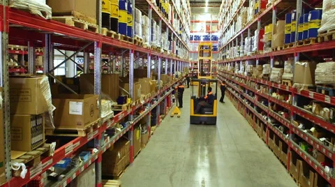 Cardboard boxes inside a storage warehouse. Video stock 54971284