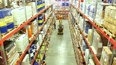 Cardboard boxes inside a storage warehouse. Stock Footage 54973019