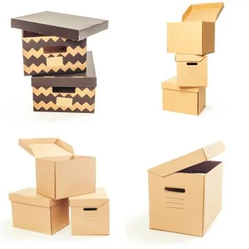 Cardboard boxes isolated Stock Photos